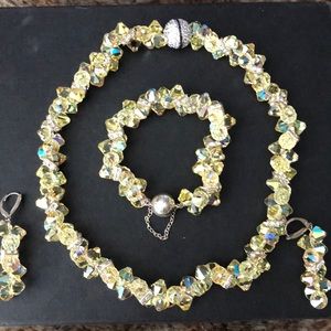 Yellow & silver choker bracelet and earrings